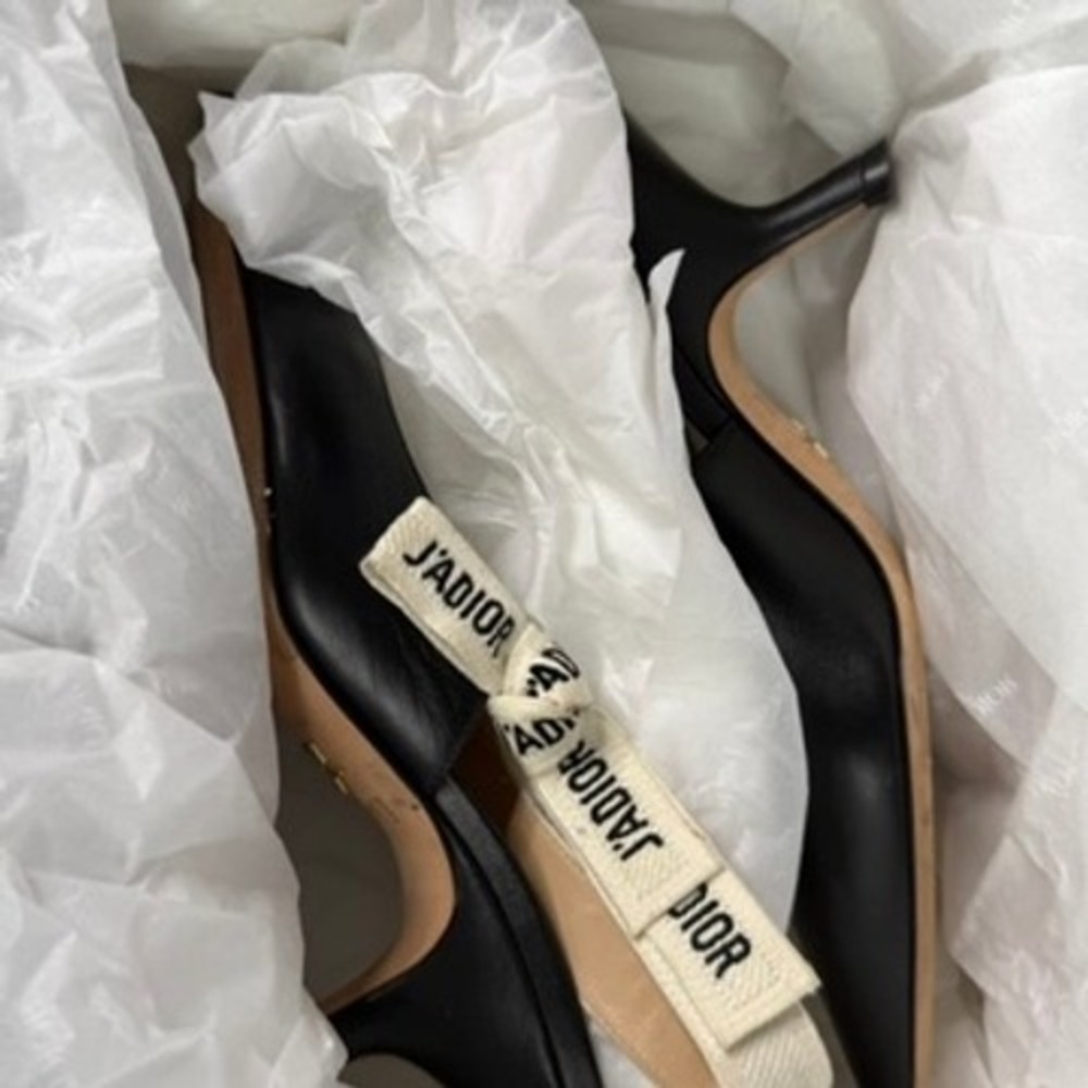 Christian Dior JAdior Slingback Heels Black Lambskin Ribb Size 37 - Picture 5 of 10